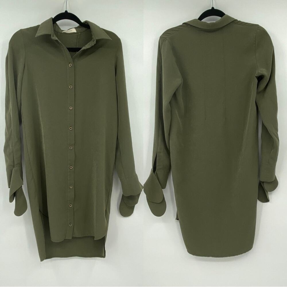 Aeron Olive Green Long Sleeve Tie-Cuff Tunic Shirt Dress Size 4
